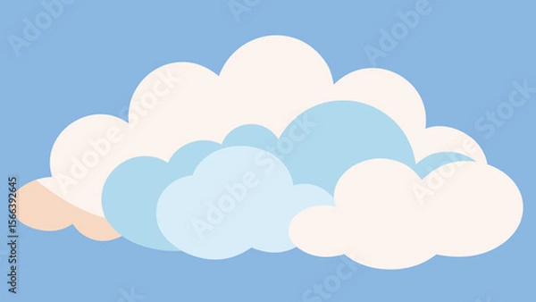 Fototapeta Simplified cloud illustration with layered light blue and white shapes on a blue background