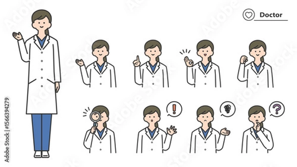 Obraz 白衣を着た女性　表情とポーズのバリエーション　セット