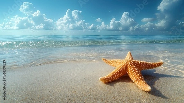 Fototapeta Starfish resting on a sunny beach.