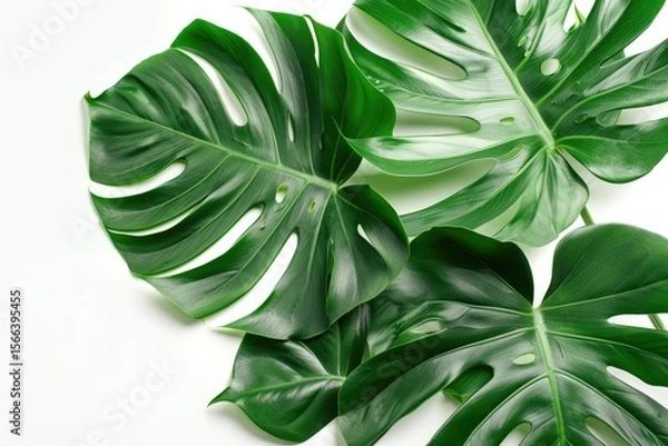 Fototapeta Vibrant Color Image of Photo Composition of Tropical Green Leaves on White Background