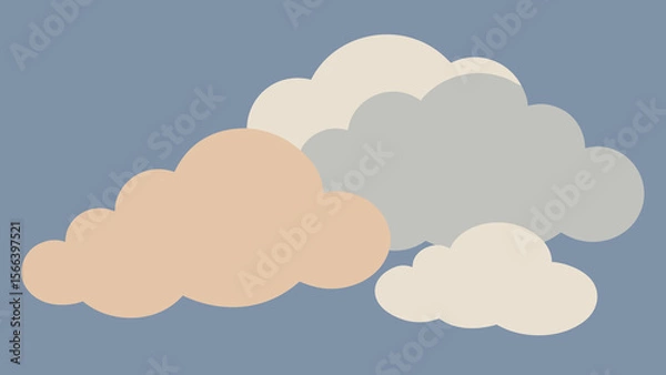 Fototapeta Minimalist illustration of abstract clouds in different colors on a pastel blue background