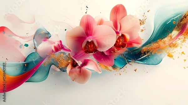 Fototapeta abstract digital art of orchid petals disintegrating into colorful geometric fragments
