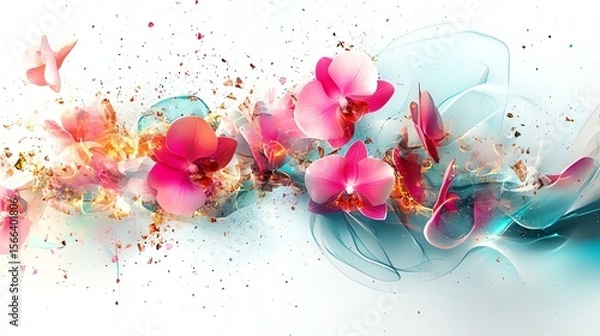 Fototapeta abstract digital art of orchid petals disintegrating into colorful geometric fragments