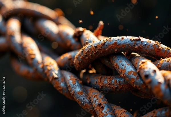 Obraz Rusty chain with peeling paint and corrosion close-up showing texture and deterioration