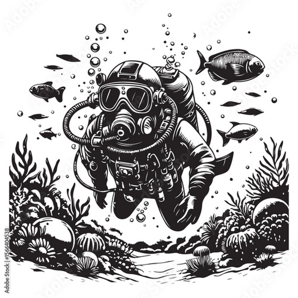 Fototapeta Underwater exploration a diver image vector
