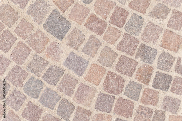Fototapeta Cobblestone pathway glistening under soft sunlight in a serene outdoor setting