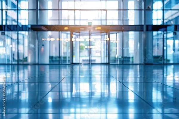 Fototapeta Premium Quality Image of Blurred View of Office Lobby with Glass Doors