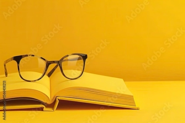 Fototapeta A Yellow Display of Notebooks Glasses and a Notebook with a Yellow Cover