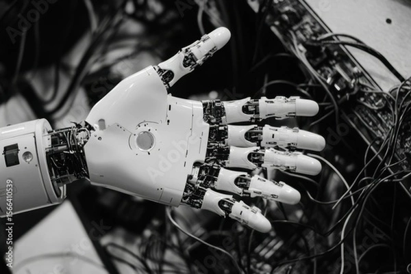 Fototapeta flawless image of robot hand background presenting technology gesture