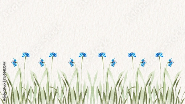 Obraz Blue and Green Illustrated Floral Zoom Virtual Background