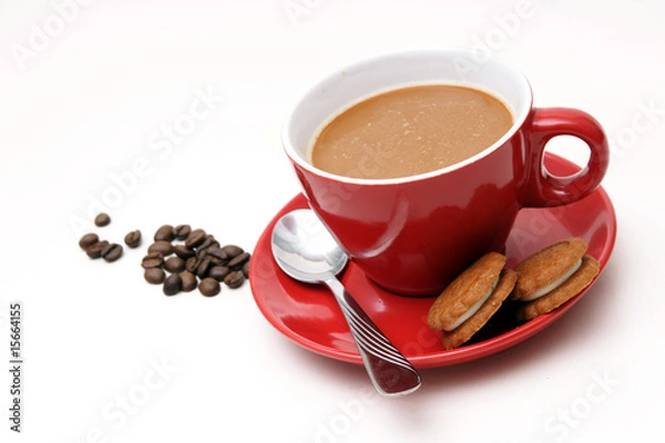 Obraz rote tasse kaffee mit keks