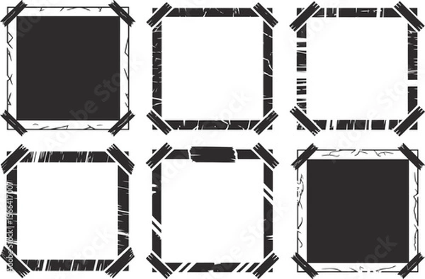 Fototapeta Distressed square frame set, grunge border, hand drawn ink, abstract art template, creative vector design