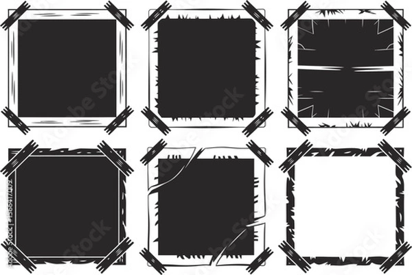 Fototapeta Grunge square frame set, hand drawn border, abstract ink stroke, modern art template, vector collection