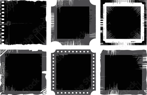 Fototapeta Distressed square frame set, grunge border, hand drawn ink, abstract art template, creative vector design