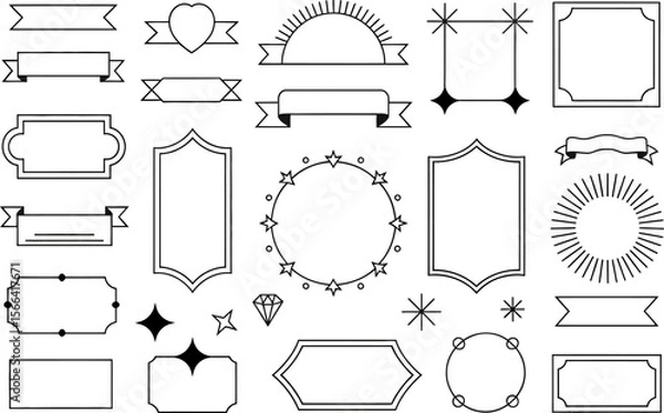 Fototapeta Vintage label and frame set, sunburst, badge, crown, retro border, vector collection