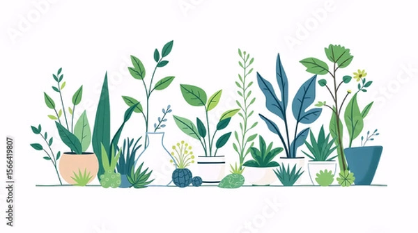 Obraz minimal flat illustration of green leafy plants and natural foliage in modern style with eco-friendly botanical concept
