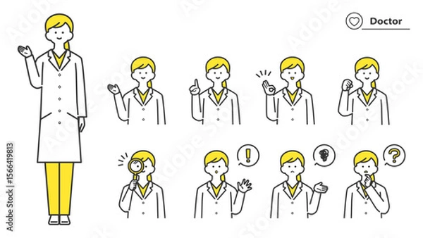 Fototapeta 白衣を着た女性　表情とポーズのバリエーション　セット 2c