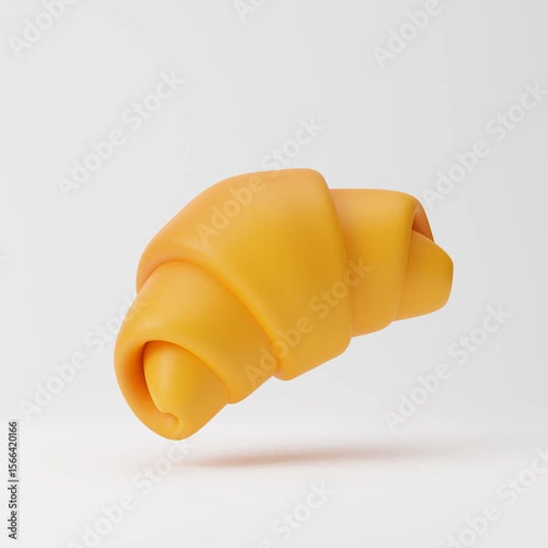 Fototapeta Falling plain croissant isolated over white background. 3D rendering.