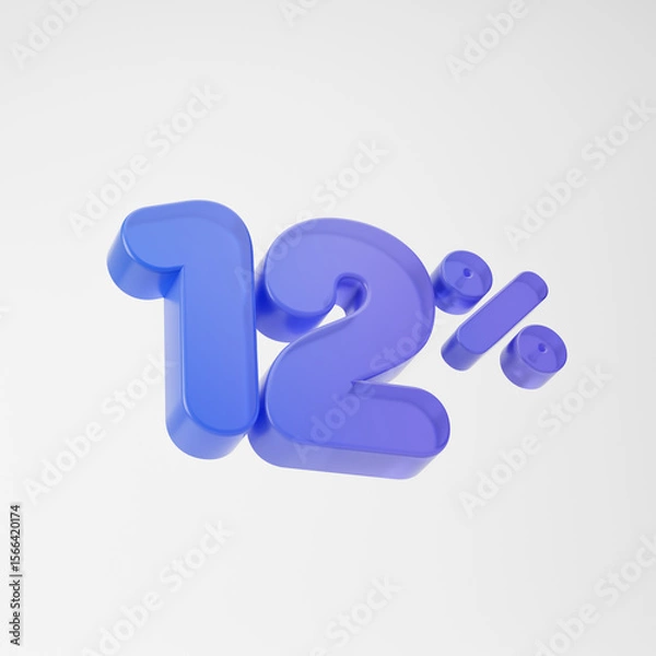 Fototapeta Transparent purple twelve percent or 12 % isolated over white background. 3D rendering.