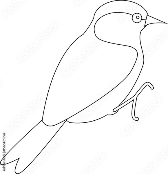 Fototapeta Bird on a branch line drawing, suitable for spring designs, printable decor, or greeting card templates.