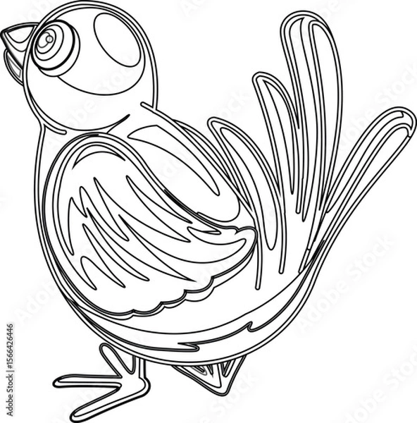 Fototapeta Vector line drawing of a chirping bird, perfect for sound-themed worksheets or alphabet books for kids.