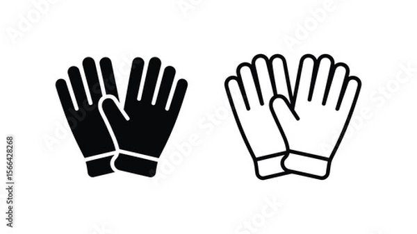 Fototapeta Vector art of a pair of gloves in black and white isolated on white background