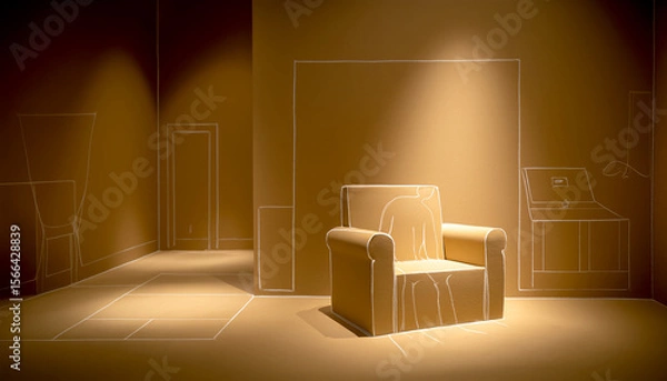 Fototapeta Illuminated simplicity of a cozy chair in a minimalistic room