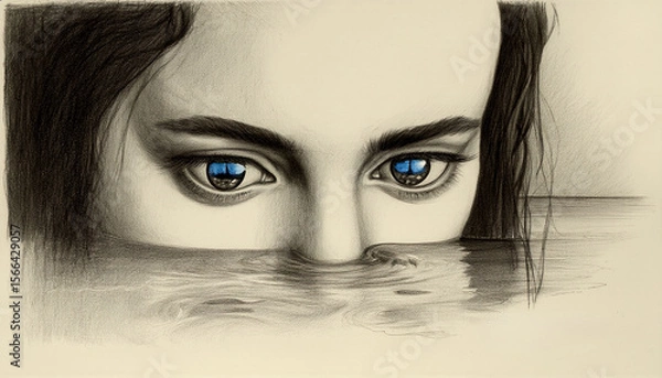 Fototapeta Deep azure gaze reflects the mystery of the ocean's surface