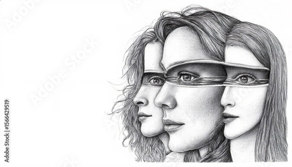 Fototapeta Three faces exploring themes of perception and identity through art