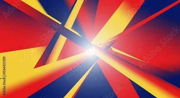 Fototapeta Abstract Red, Yellow, and Blue Geometric Explosion Background