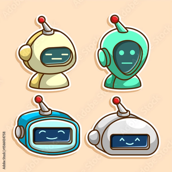 Obraz Cute robot sticker collection set 