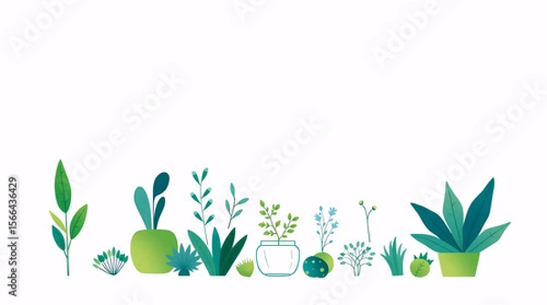 Obraz minimal flat illustration of green eco-friendly plants and leaves with white background and modern nature concept