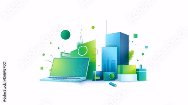 Obraz colorful smart city with abstract technology buildings and green eco-friendly design