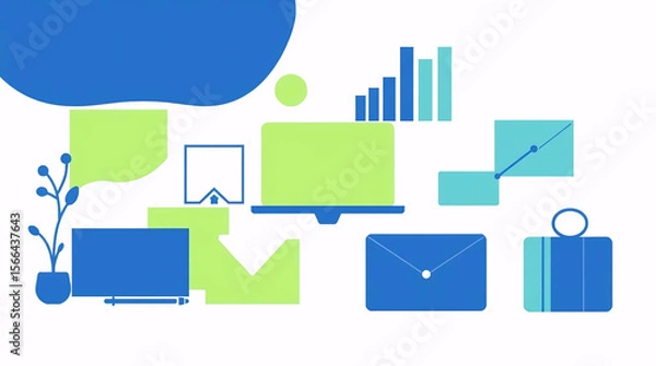 Obraz creative digital workspace with abstract office elements and business icons in vibrant colors