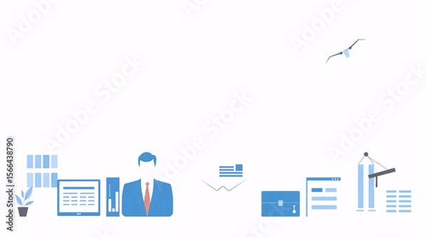 Obraz creative digital workspace with abstract office elements and business icons in vibrant colors