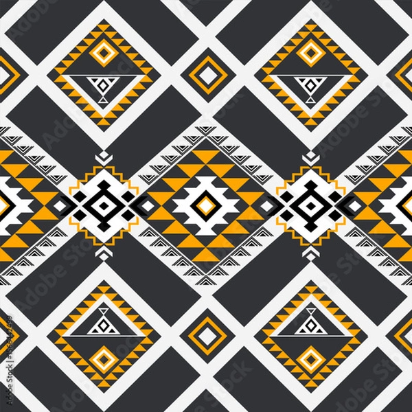 Fototapeta orange black art,Geometric Ethnic pattern,
Native American tribal fabric, tile, carpet, vector,
illustration design, on navy blue background 