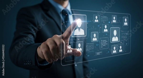 Fototapeta 손가락으로 부드럽게 터치하는 미래형 인력 관리 시스템 화면