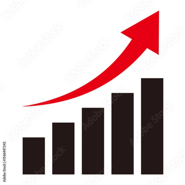 Fototapeta 上がる赤い矢印　成長チャート　成長グラフ　上昇グラフ