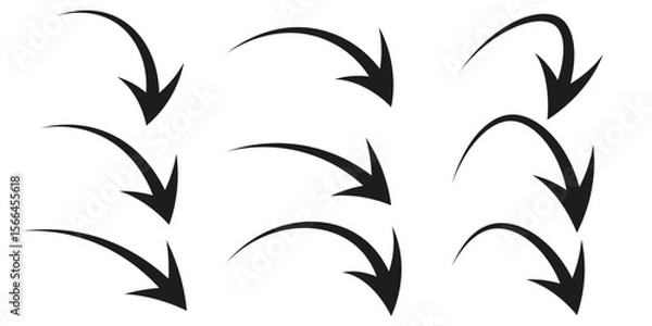 Fototapeta Illustration set of downward pointing curved arrows (monochrome),eps10