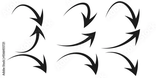 Fototapeta Illustration set of downward pointing curved arrows (monochrome),eps10