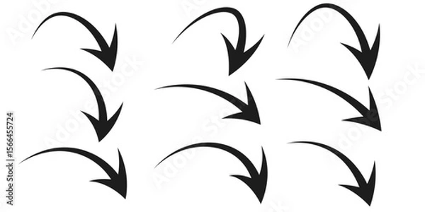 Fototapeta Illustration set of downward pointing curved arrows (monochrome),eps10