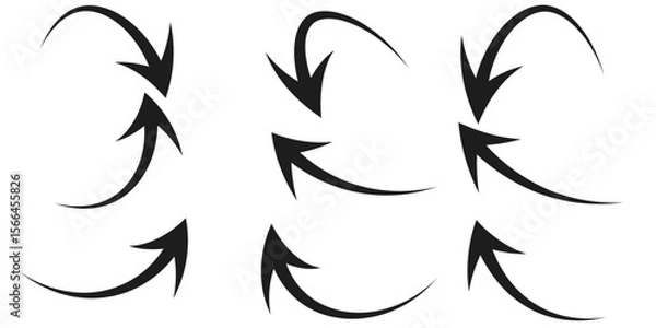 Fototapeta Illustration set of downward pointing curved arrows (monochrome),eps10