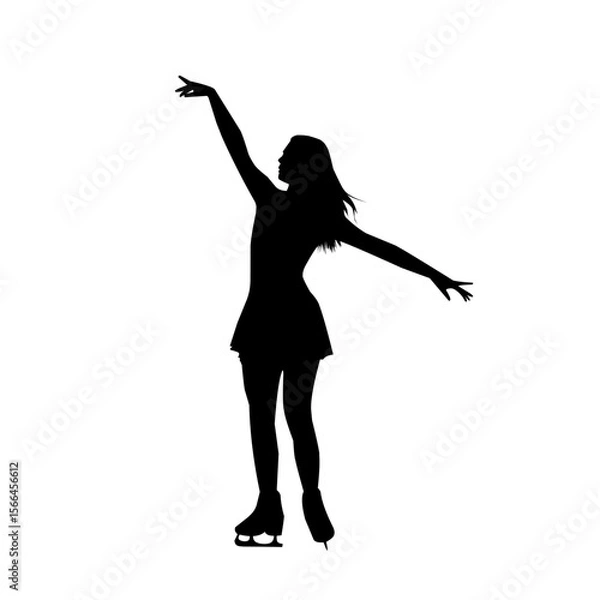 Fototapeta Silhouette of a woman figure skating in elegant pose. Black vector illustration representing balance, grace, and winter sport on ice