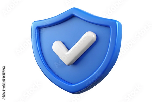 Fototapeta 3D Blue Shield with Check Mark Icon for Security and Verification