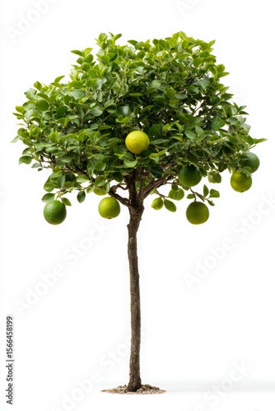 Fototapeta Citrus tree with round fruits is fresh and isolated on white background
