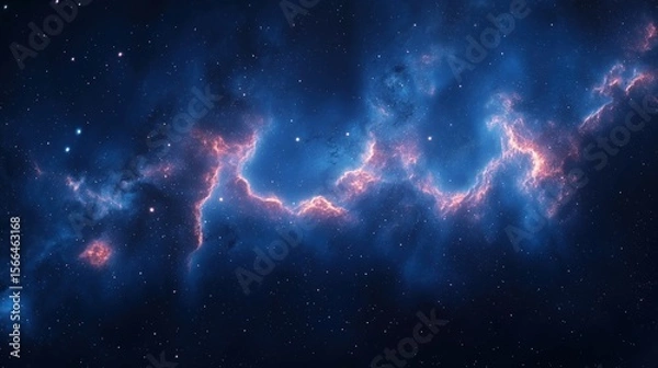 Fototapeta Dramatic deep space view featuring glowing blue and pink nebula against a starry sky