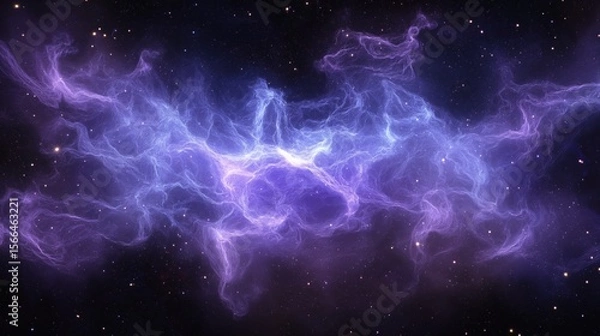 Fototapeta Vibrant purple and blue cosmic nebula with ethereal glowing gas formations in deep space