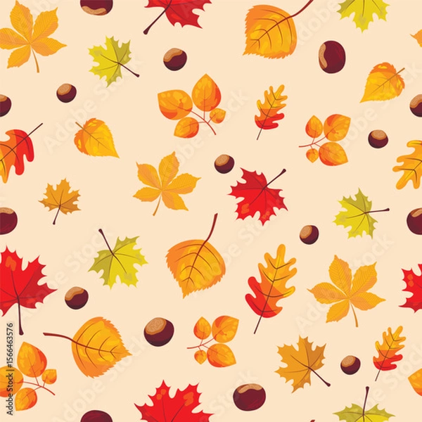 Obraz seamless pattern with autumn leaves on a light background