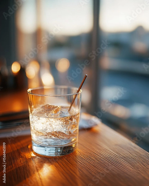 Fototapeta Refreshing ice water sits, cool drink, ready to be enjoyed