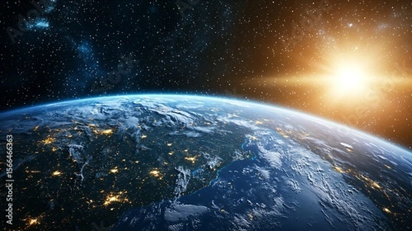 Fototapeta A time-lapse of Earth from space with a fading human silhouette, symbolizing a historic cosmic moment.